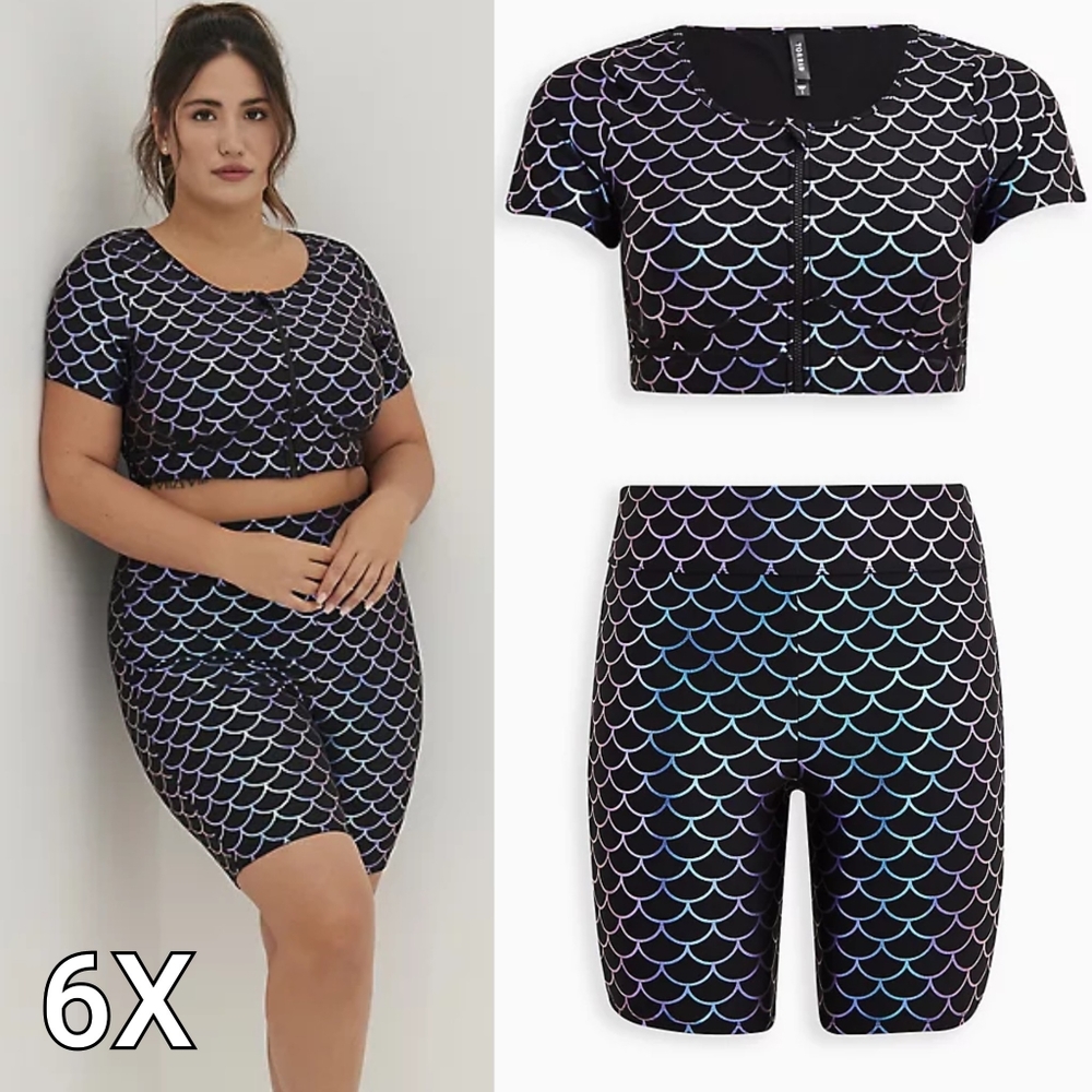 Torrid 6X Swim Set Mermaid Zip Top & Shorts